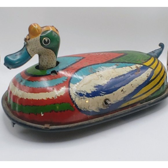 Rare Pre-War Antique Lindstrom Tin Lithograph Wind Up Duck Metal Colorful - Picture 3 of 6